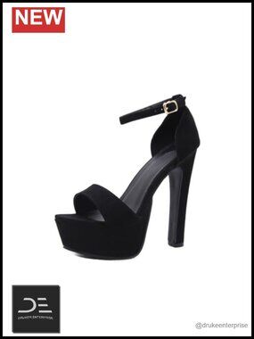 5.5 Inch Platform Block Heels for Women Open Toe Chunky Ankle Strap Faux Leather